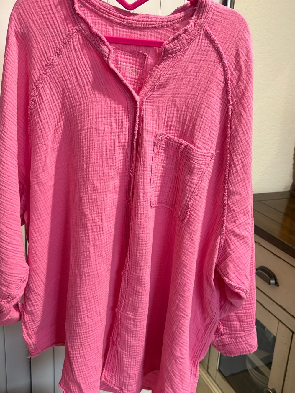 aerie oversize Hot Pink women’s button down Gauze Shirt